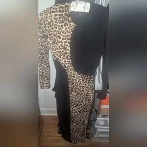 Fashion Nova Leopard and Black Contrast Jumpsuit